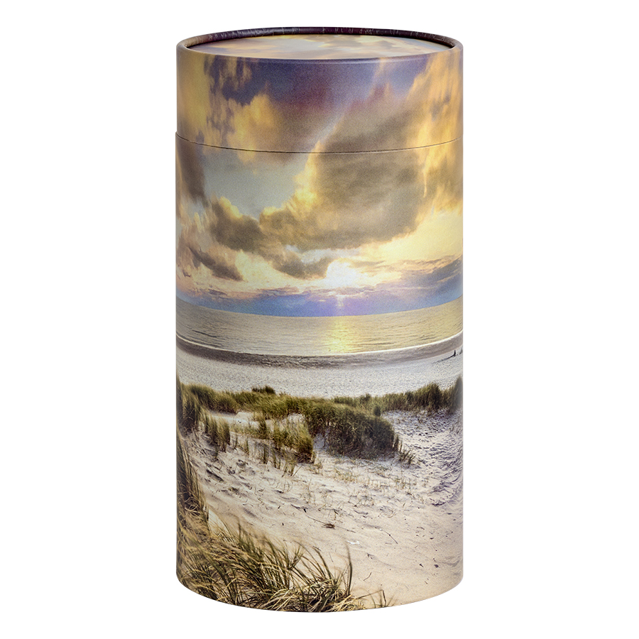 Tube urne med strand motiv til askespredning